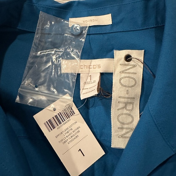 Chico's Blue Button Front Blouse Top Long Sleeve Cotton -Chicos Size 1 - Picture 3 of 5